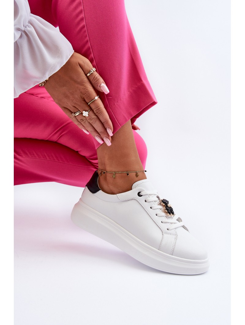 Women's Leather Sneakers with Bear White Mirven