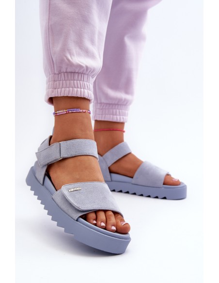[Women's Suede Platform Sandals by Big Star NN274706 Blue]