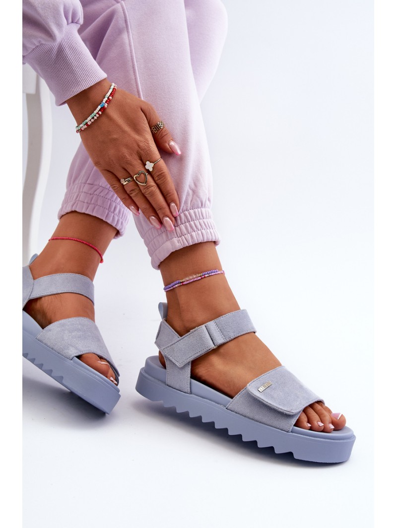 [Women's Suede Platform Sandals by Big Star NN274706 Blue]
