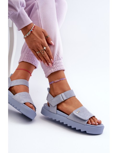 [Women's Suede Platform Sandals by Big Star NN274706 Blue]