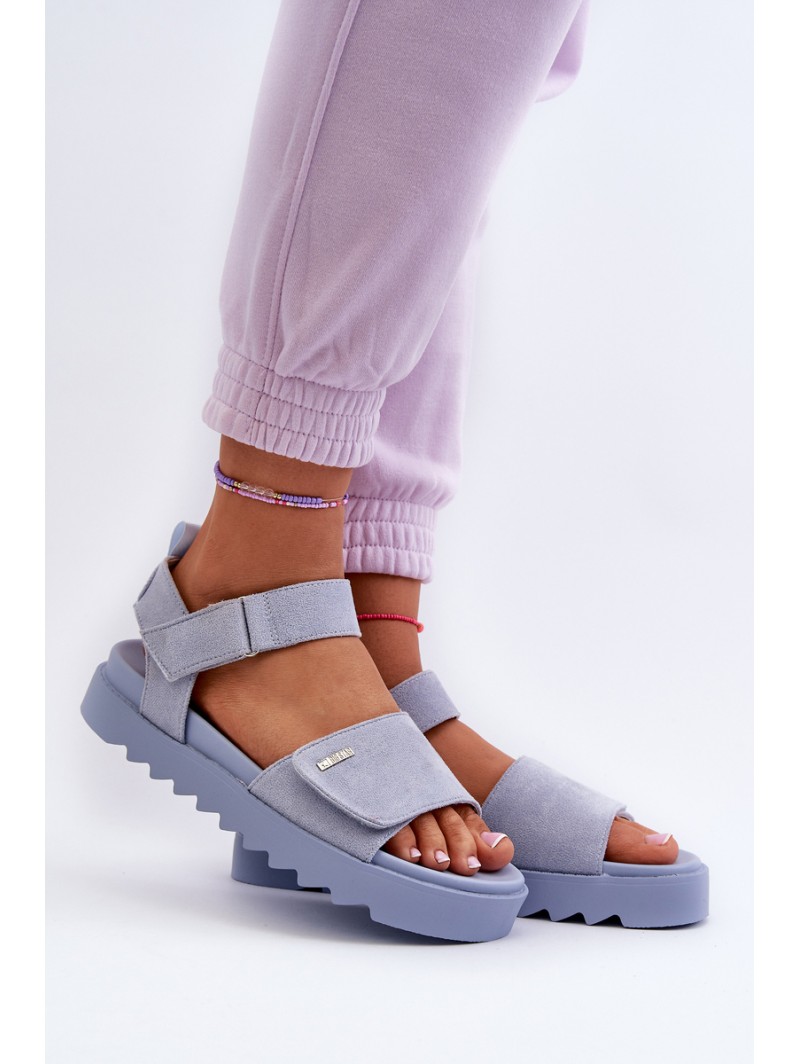 [Women's Suede Platform Sandals by Big Star NN274706 Blue]
