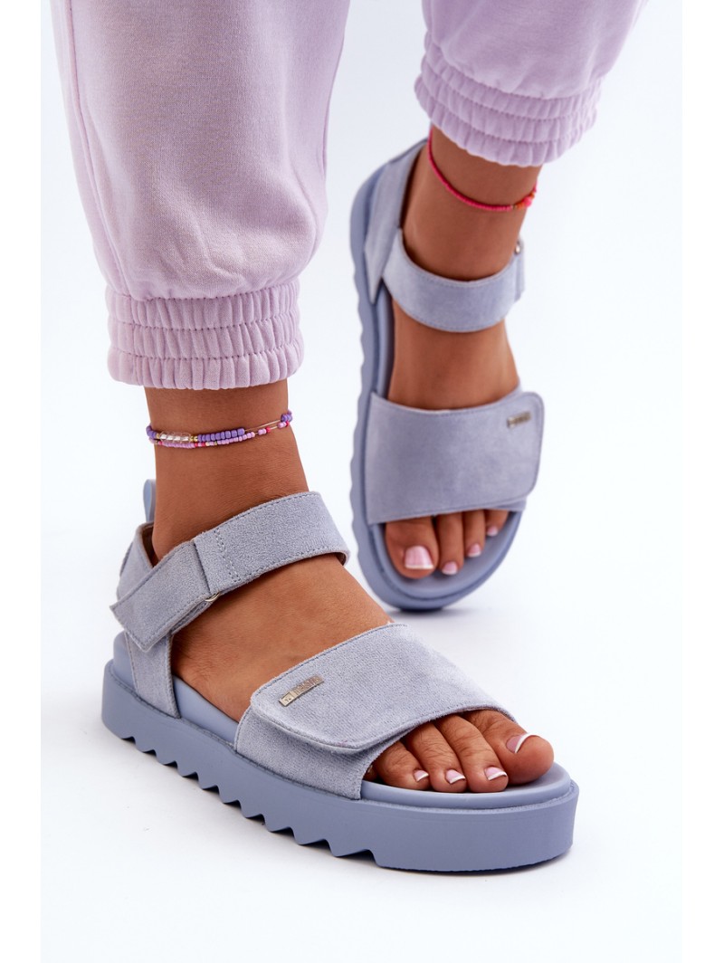 [Women's Suede Platform Sandals by Big Star NN274706 Blue]