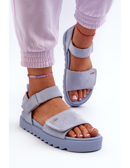 [Women's Suede Platform Sandals by Big Star NN274706 Blue]