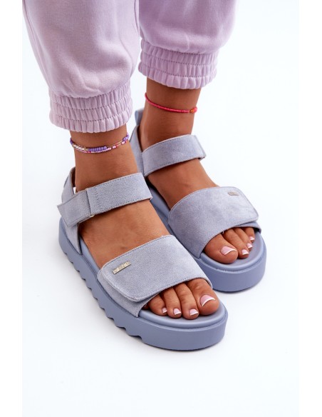 [Women's Suede Platform Sandals by Big Star NN274706 Blue]