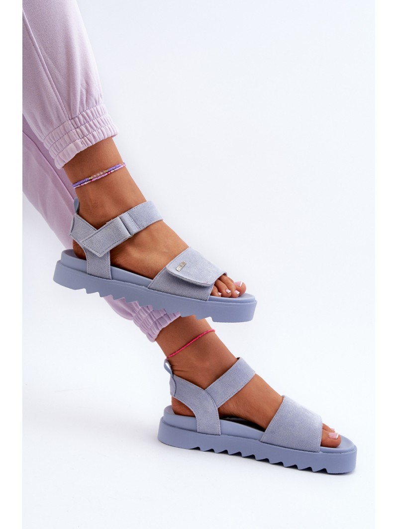 [Women's Suede Platform Sandals by Big Star NN274706 Blue]