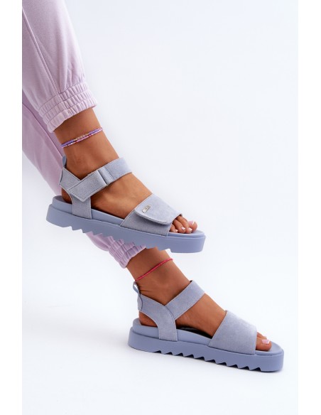 [Women's Suede Platform Sandals by Big Star NN274706 Blue]