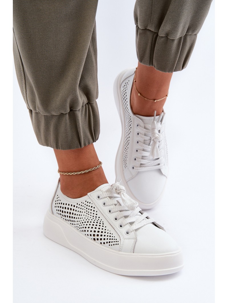 White Women's Leather Platform Sneakers S.Barski LR505
