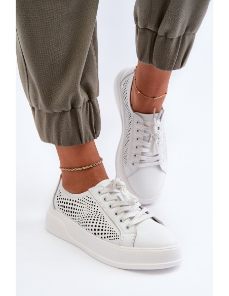White Women's Leather Platform Sneakers S.Barski LR505
