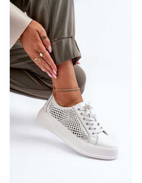 White Women's Leather Platform Sneakers S.Barski LR505