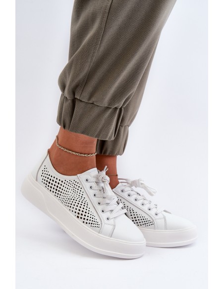 White Women's Leather Platform Sneakers S.Barski LR505