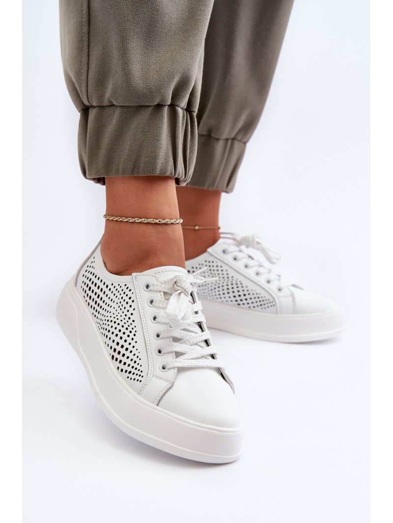 White Women's Leather Platform Sneakers S.Barski LR505