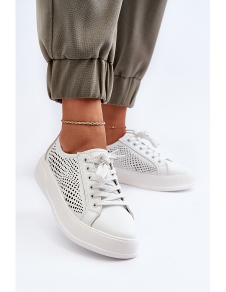 White Women's Leather Platform Sneakers S.Barski LR505
