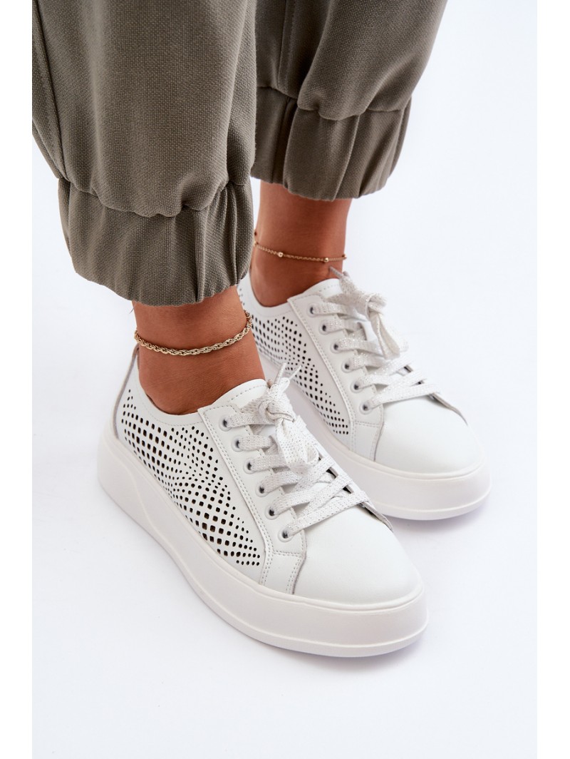 White Women's Leather Platform Sneakers S.Barski LR505