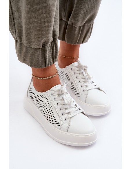 White Women's Leather Platform Sneakers S.Barski LR505