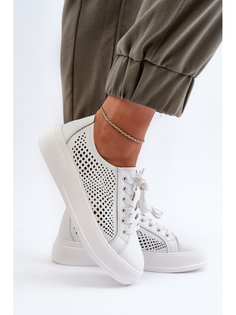 White Women's Leather Platform Sneakers S.Barski LR505