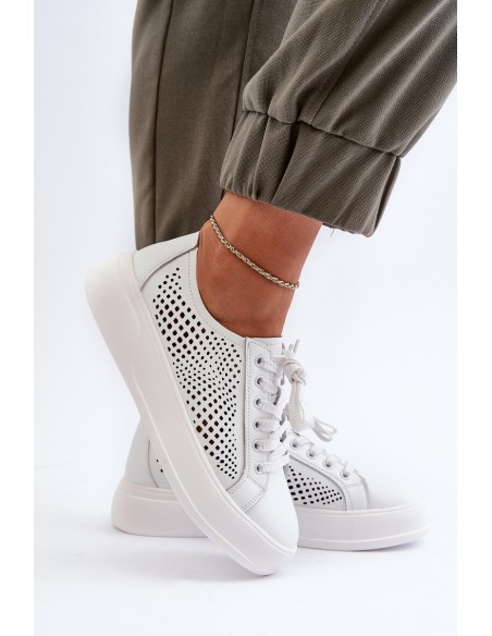 White Women's Leather Platform Sneakers S.Barski LR505
