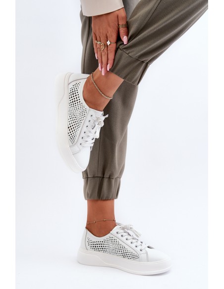 White Women's Leather Platform Sneakers S.Barski LR505
