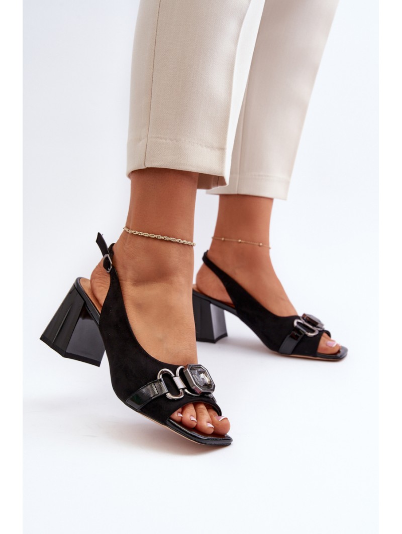 Women's Sandals with Heel and Decoration Black D&A MR38-659