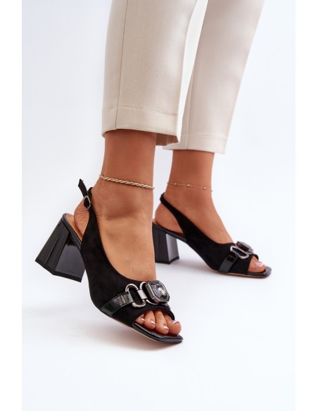 Women's Sandals with Heel and Decoration Black D&A MR38-659