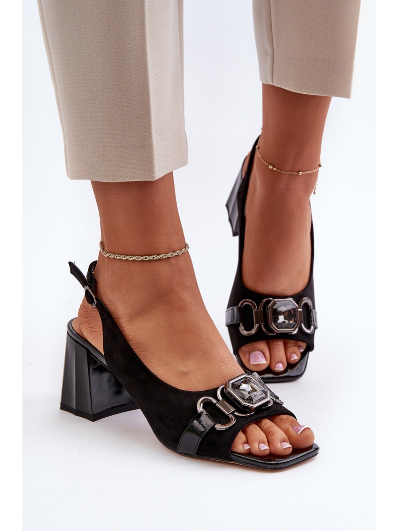 Women's Sandals with Heel and Decoration Black D&A MR38-659