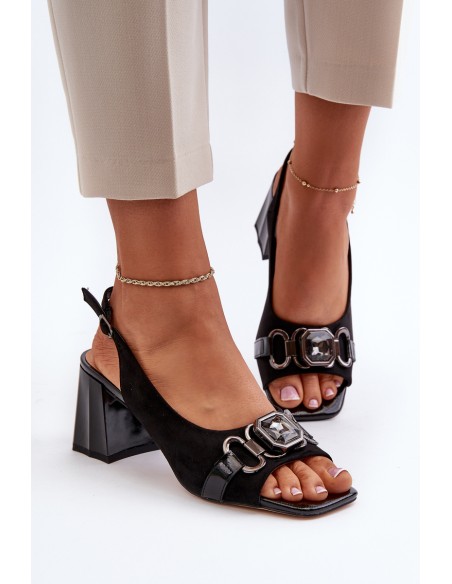 Women's Sandals with Heel and Decoration Black D&A MR38-659