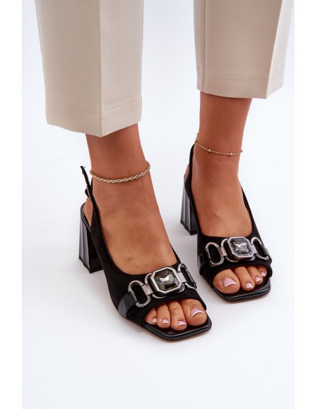 Women's Sandals with Heel and Decoration Black D&A MR38-659