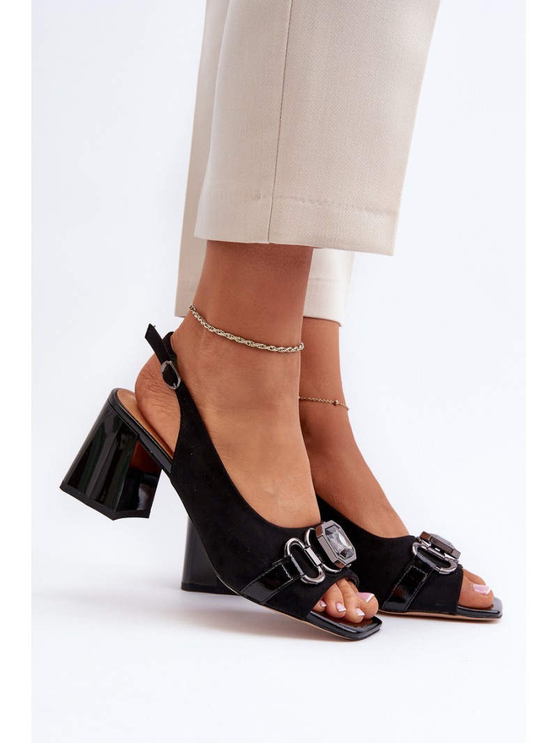 Women's Sandals with Heel and Decoration Black D&A MR38-659