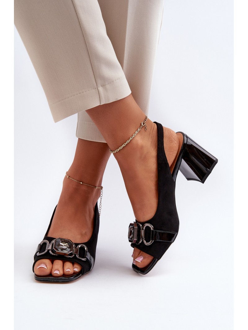 Women's Sandals with Heel and Decoration Black D&A MR38-659
