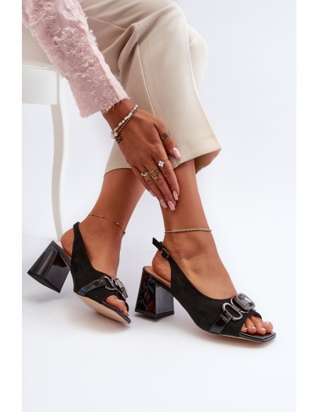 Women's Sandals with Heel and Decoration Black D&A MR38-659
