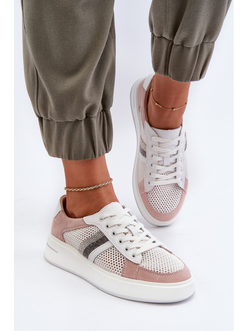 Women's Leather Sneakers D&A LR110 White-Pink