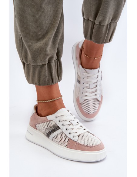 Women's Leather Sneakers D&A LR110 White-Pink