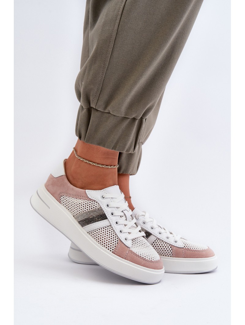 Women's Leather Sneakers D&A LR110 White-Pink