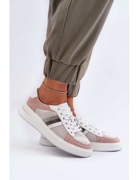 Women's Leather Sneakers D&A LR110 White-Pink