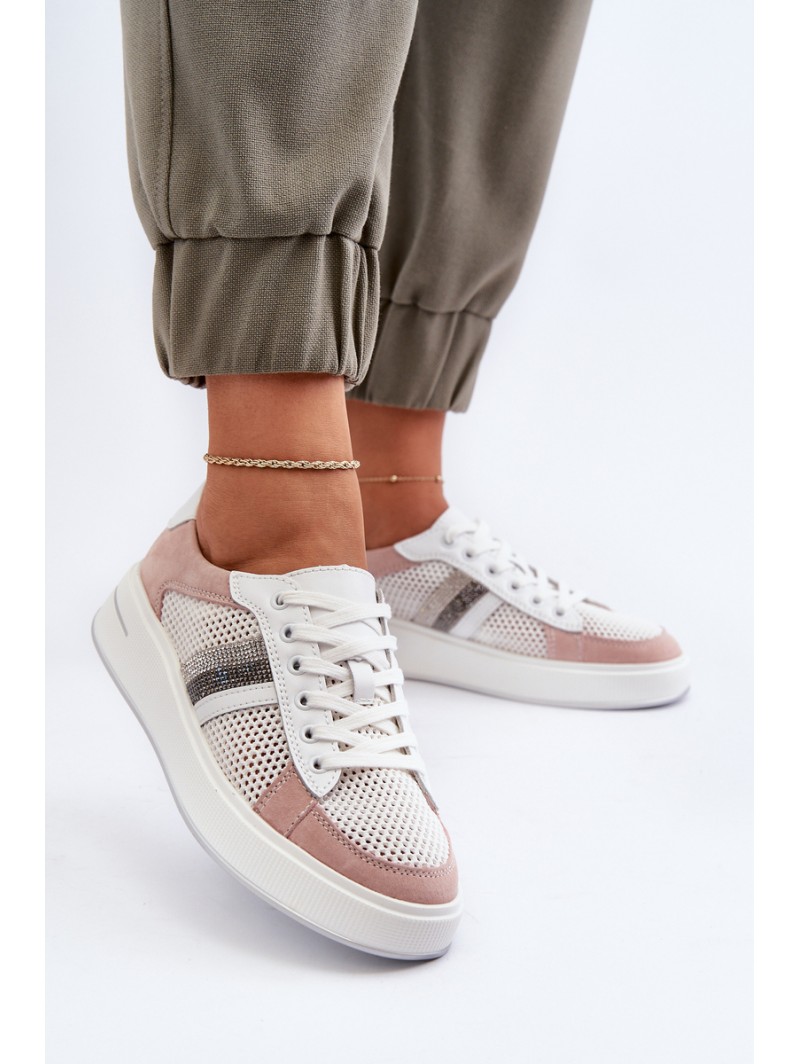 Women's Leather Sneakers D&A LR110 White-Pink