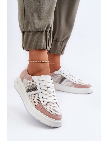 Women's Leather Sneakers D&A LR110 White-Pink