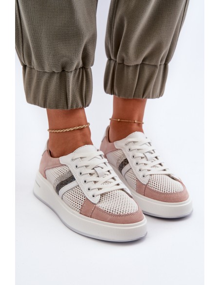 Women's Leather Sneakers D&A LR110 White-Pink
