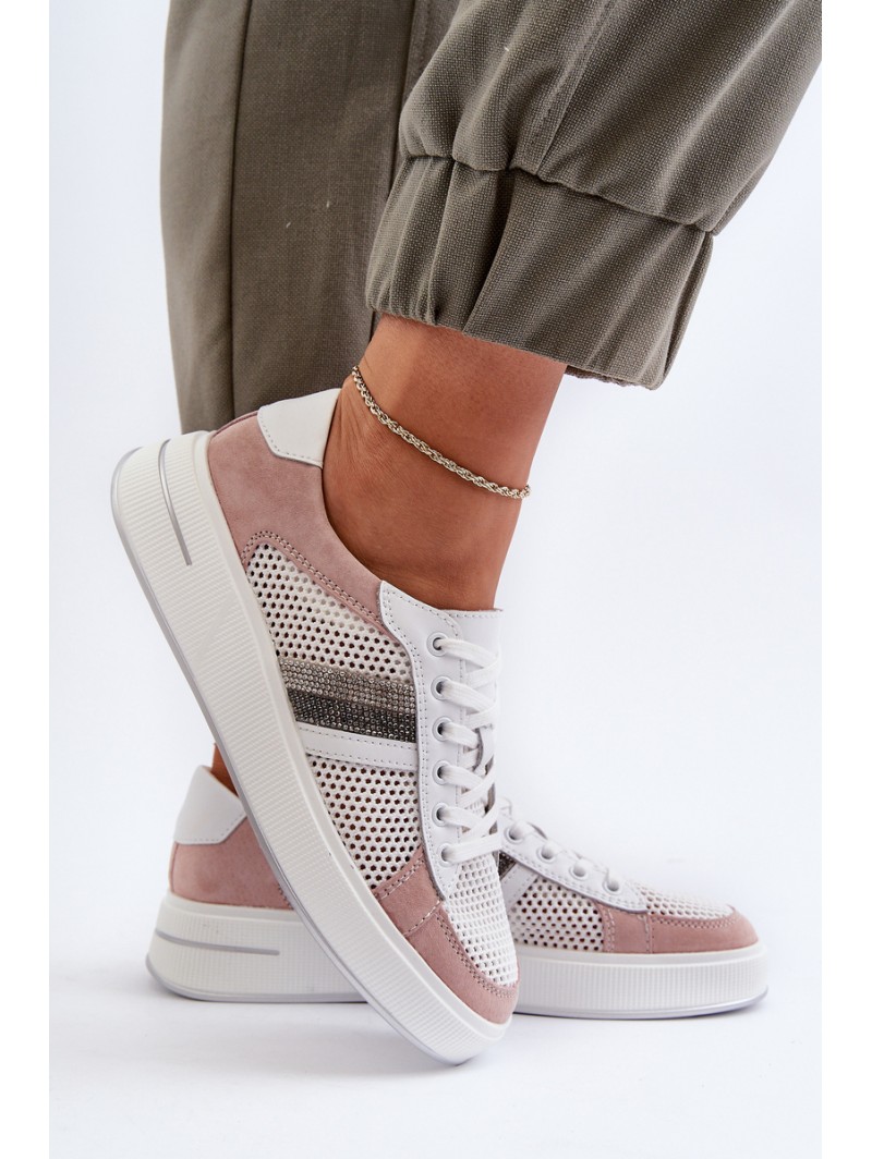 Women's Leather Sneakers D&A LR110 White-Pink