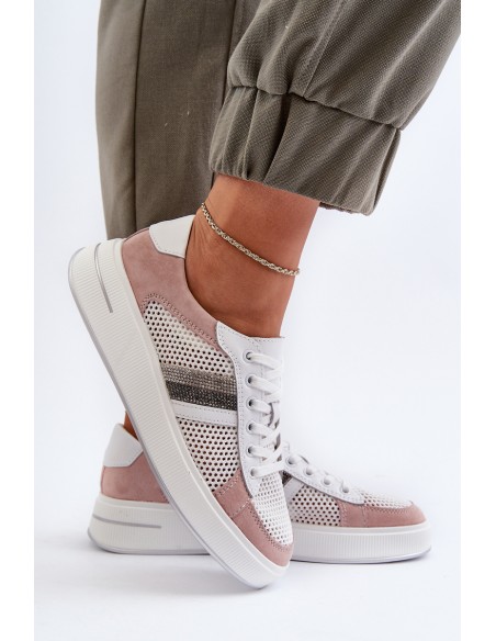 Women's Leather Sneakers D&A LR110 White-Pink