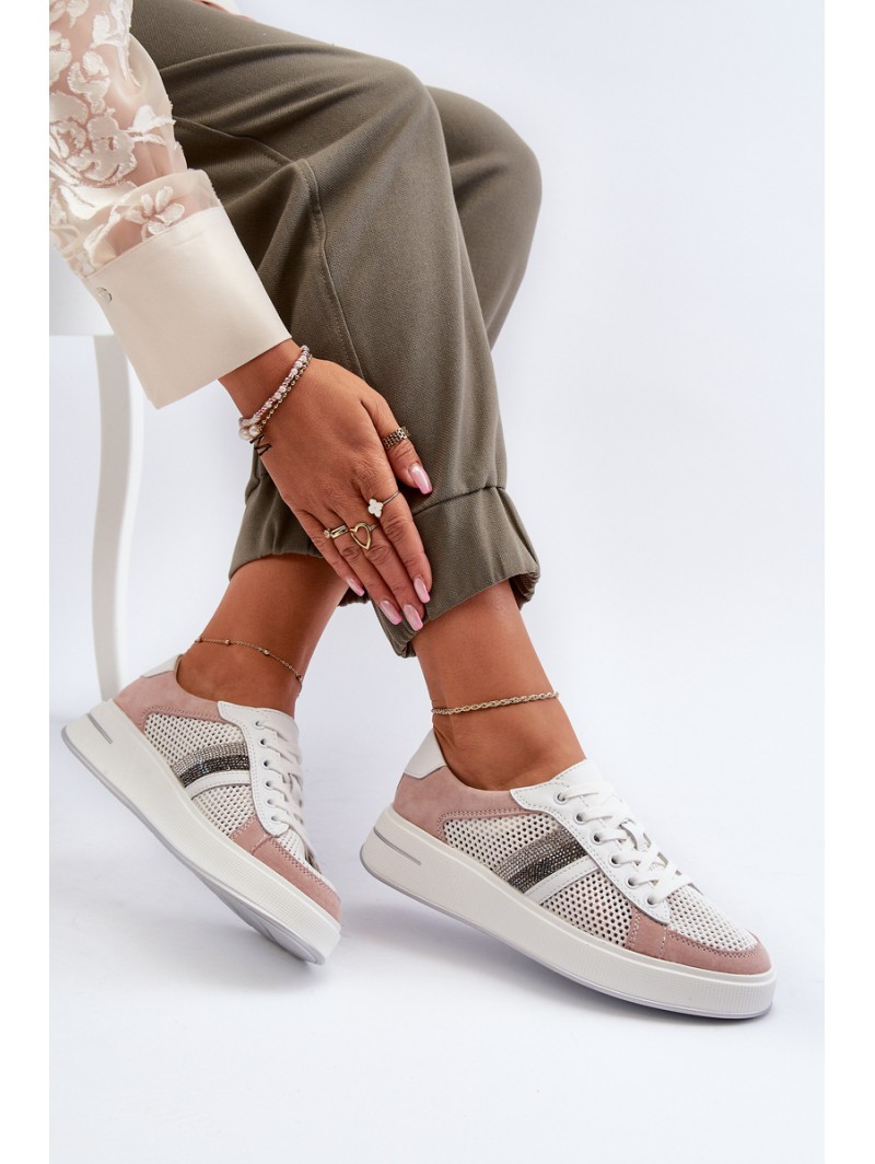 Women's Leather Sneakers D&A LR110 White-Pink