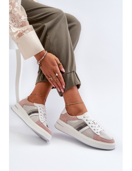 Women's Leather Sneakers D&A LR110 White-Pink