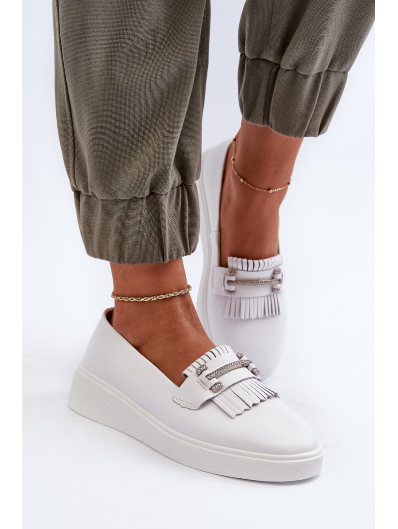 Light Women's Leather Moccasins on Platform White S.Barski LR590
