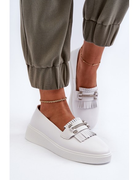 Light Women's Leather Moccasins on Platform White S.Barski LR590