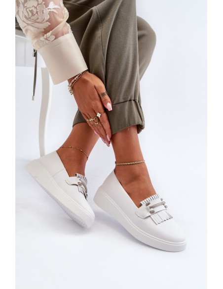 Light Women's Leather Moccasins on Platform White S.Barski LR590