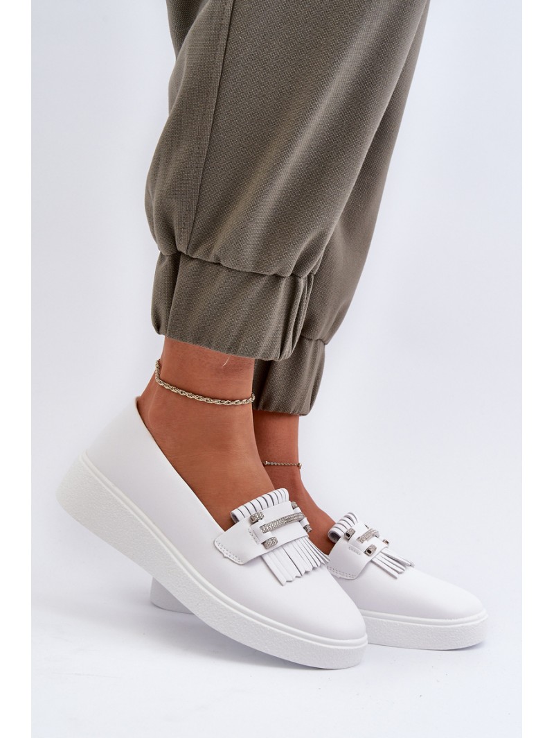 Light Women's Leather Moccasins on Platform White S.Barski LR590