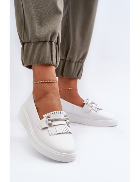 Light Women's Leather Moccasins on Platform White S.Barski LR590
