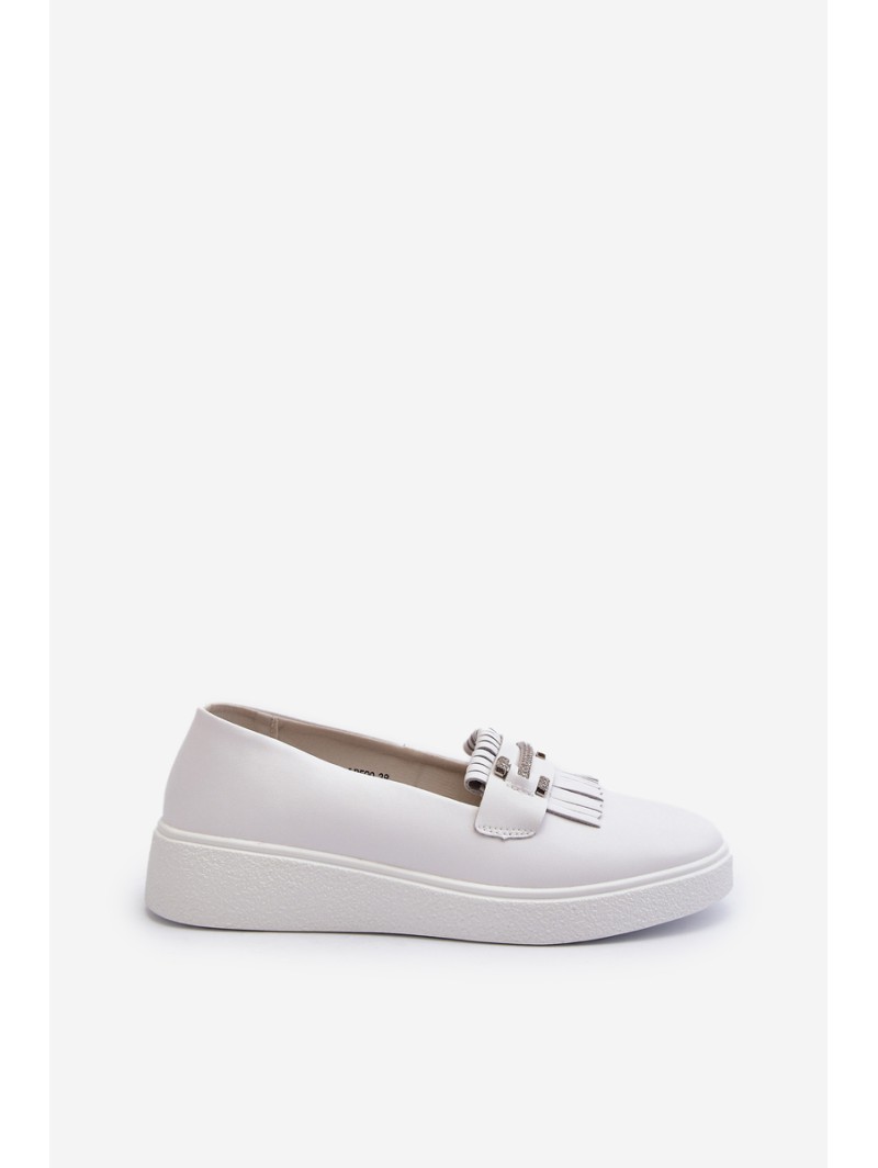 Light Women's Leather Moccasins on Platform White S.Barski LR590