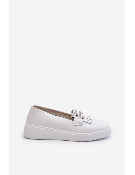 Light Women's Leather Moccasins on Platform White S.Barski LR590
