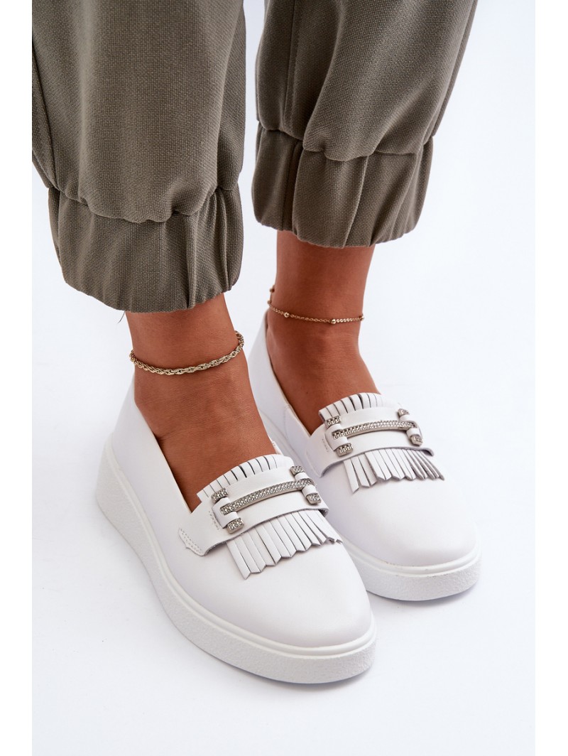 Light Women's Leather Moccasins on Platform White S.Barski LR590