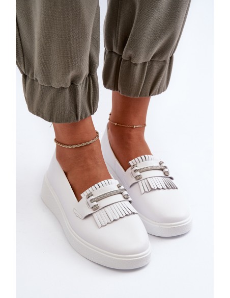 Light Women's Leather Moccasins on Platform White S.Barski LR590