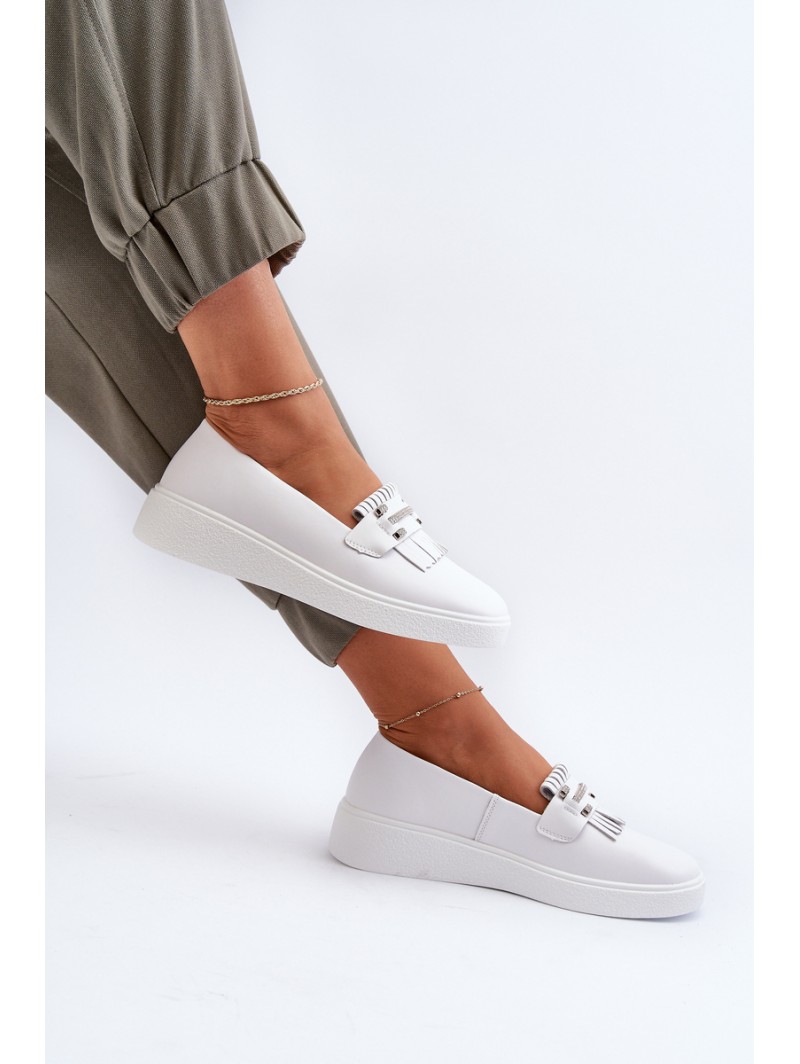 Light Women's Leather Moccasins on Platform White S.Barski LR590